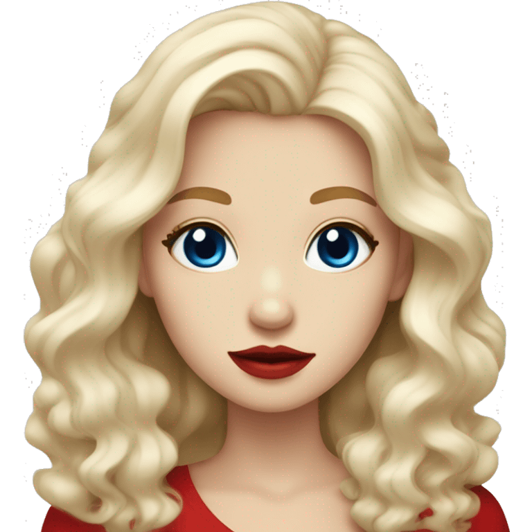 A white blonde girl with long wavy hair an dark blue eyes with red big lips make her cute emoji