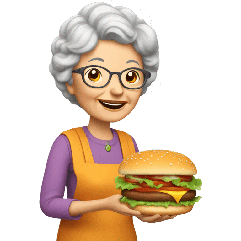 Granny with burger emoji