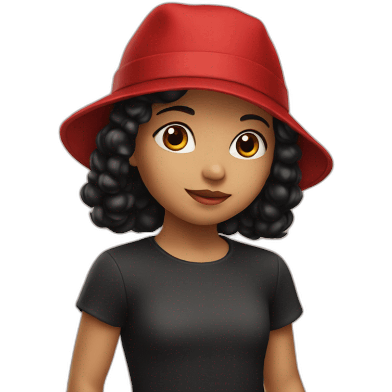 little girl in a red hat with black hair in dress emoji