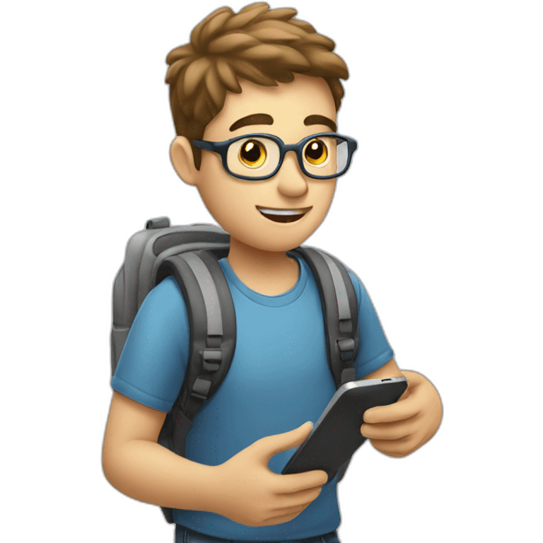 a student with a mobile phone in his hand takes an exam emoji