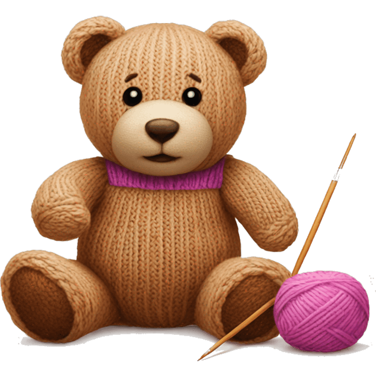 a teddy bear with knitting in progress next to it emoji