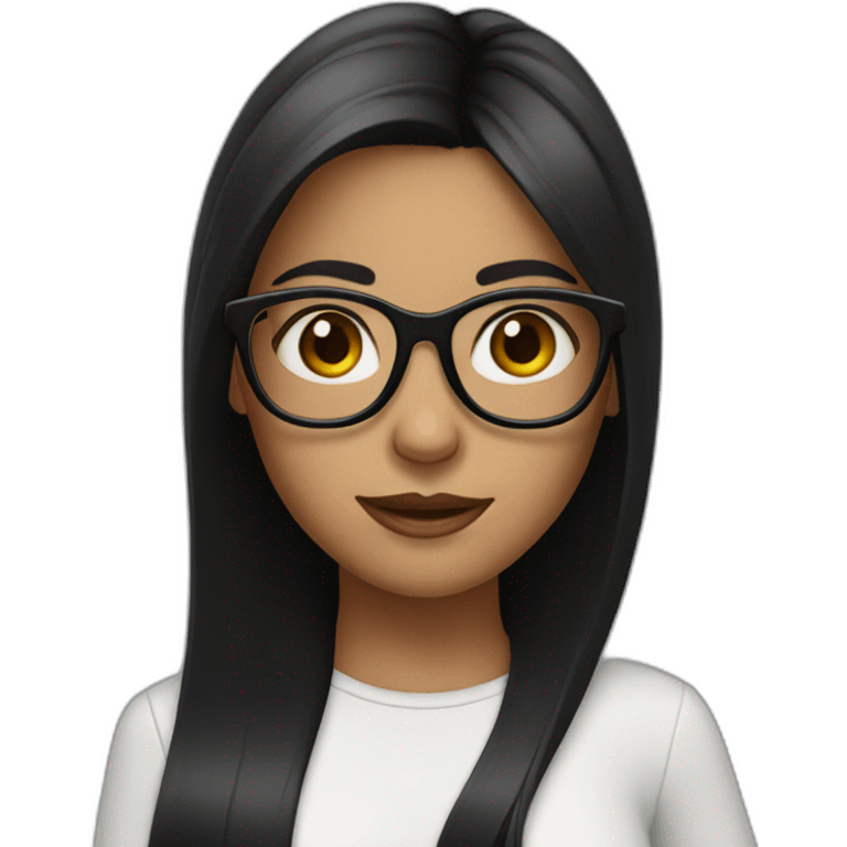 a girl with straight  middle black hair wear black glasses emoji