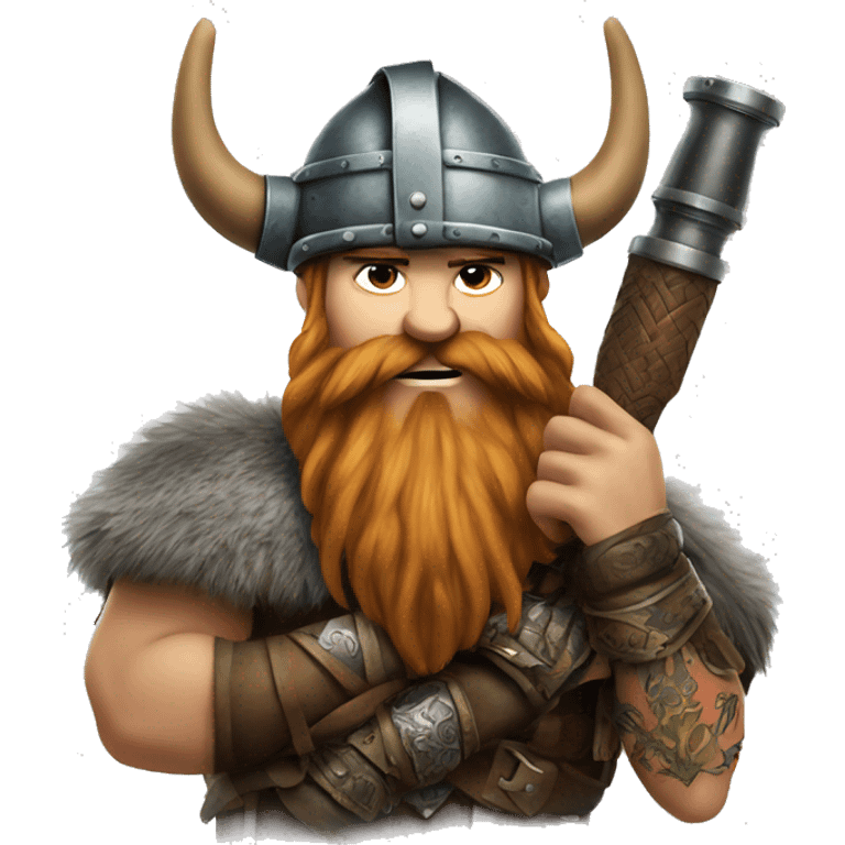 viking with a viking hat and massive beard holding a tattoo gun emoji