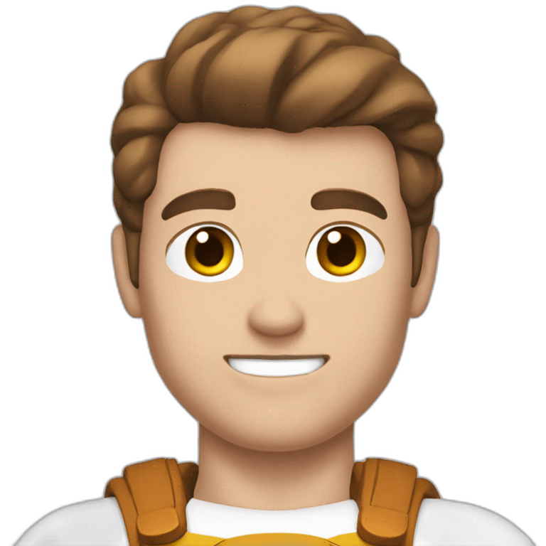 Superhero guy, muscle, white skin, brown hair, portait emoji