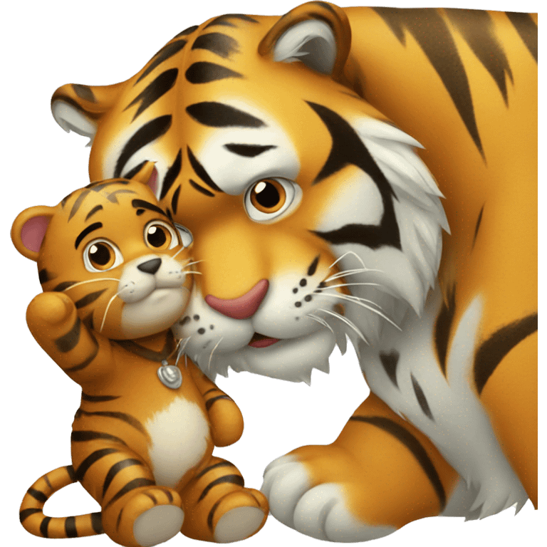 Tiger kissing with bear emoji