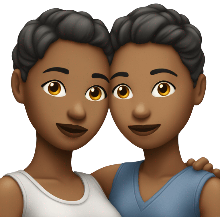 Lesbian couple leaning in for a kiss. One person should be white in the other one should be black. emoji