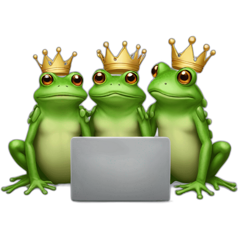 three queen frogs drawing with a laptop emoji