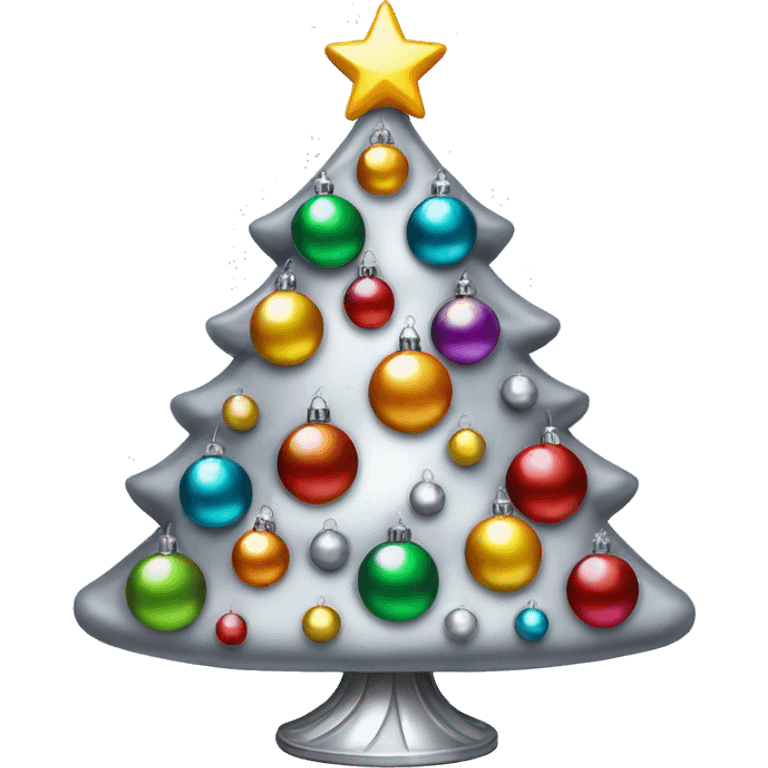 Retro silver Christmas tree with multicolor lights and ornaments emoji