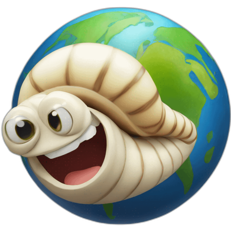 planet Earth with a cartoon smiling snail face with smiling eyes emoji