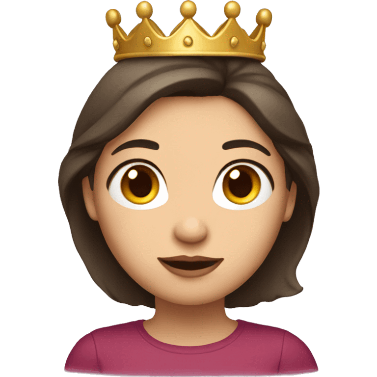 Woman that has long dark brown hair with a crown chubby girl emoji