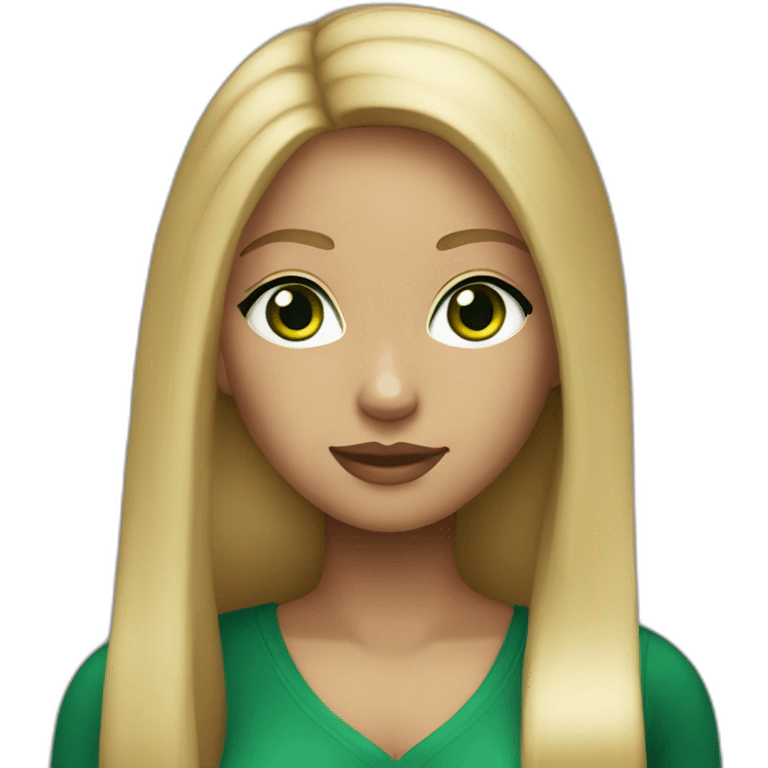 Dark blonde girl, dark green eyes, long straight hair. Looks like nicki nicole emoji