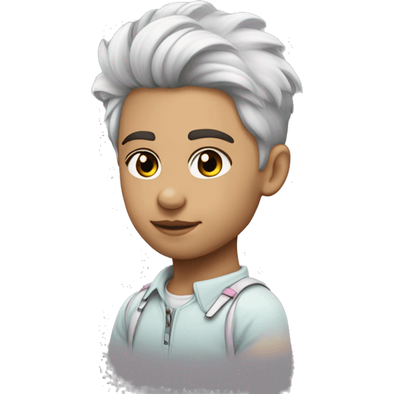 joven piel blanca pelo corto gris con pastel emoji