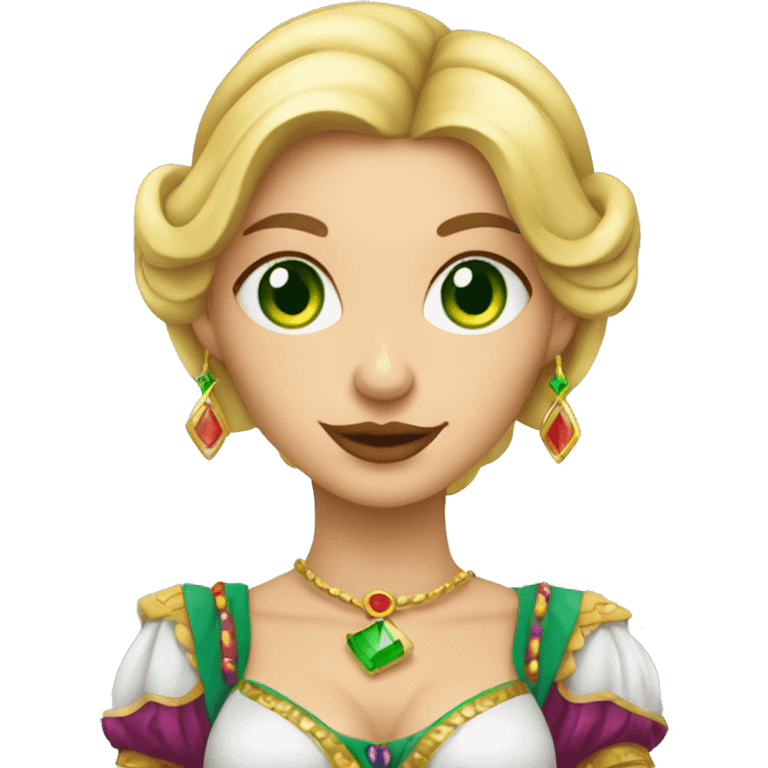 Blonde green-eyed fortune teller dressed as a gypsy holding a deck of cards emoji