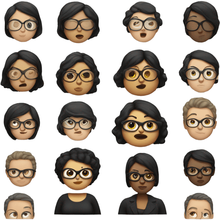 Fat woman with black hair glasses white emoji