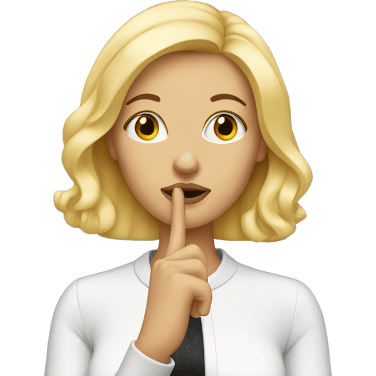 blonde woman holding finger under nose emoji