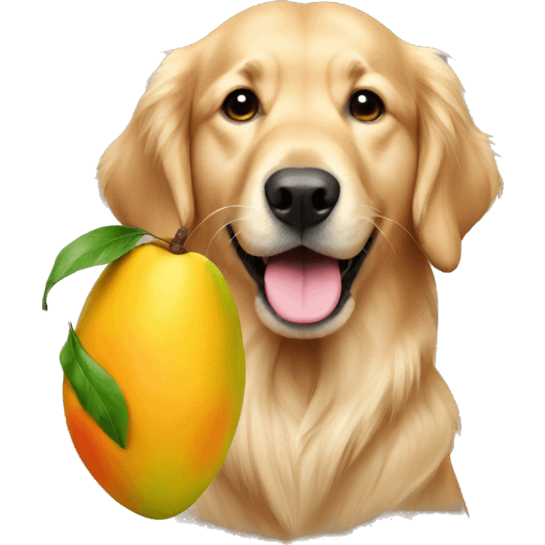 golden retriever holding a mango emoji