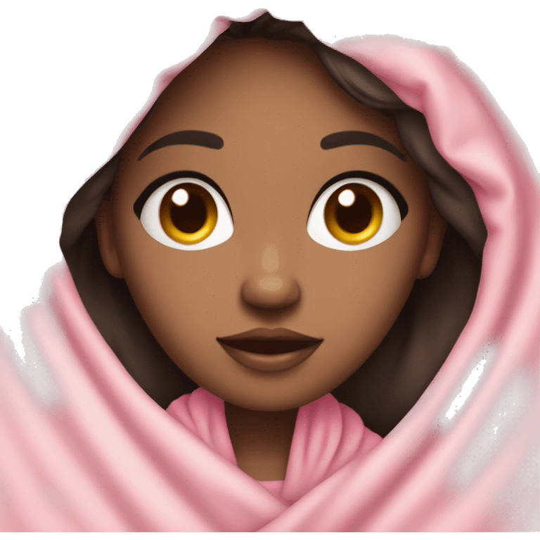 dark hair girl with blush on face and light skin under pink blanket  emoji