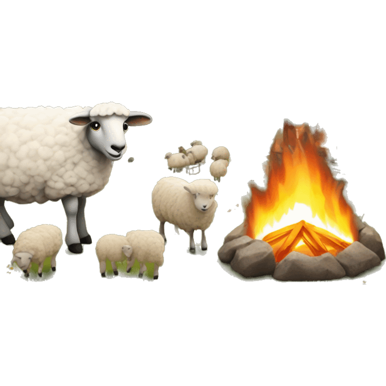 Mountain with Ferris wheels in the background and in the foreground sheep around a fire emoji