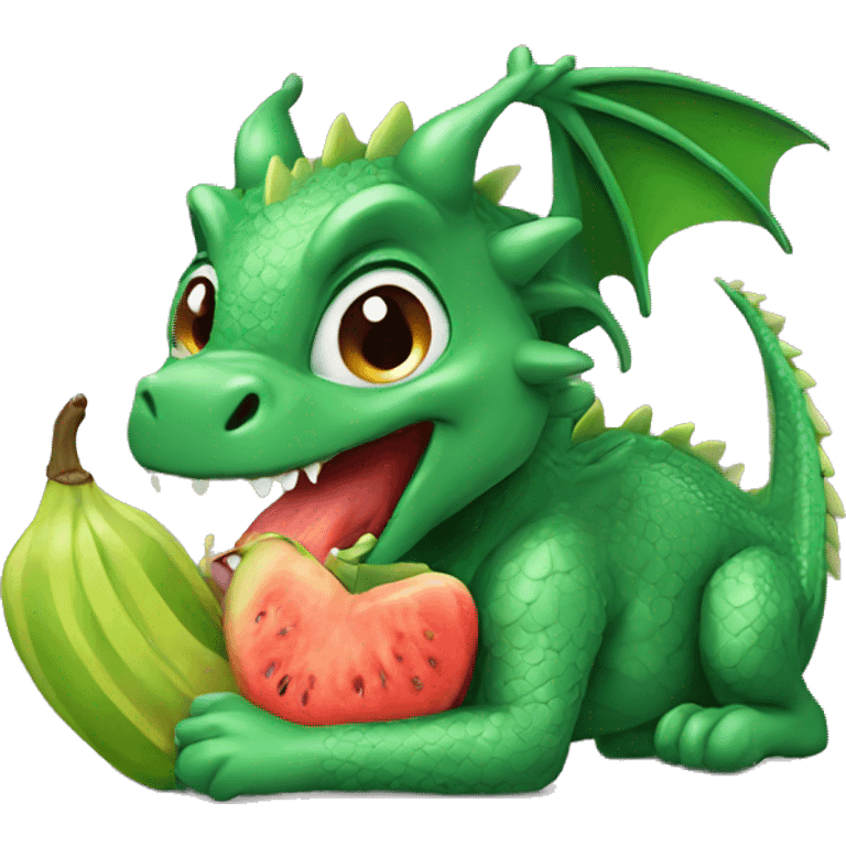 Green dragon eating fruits emoji