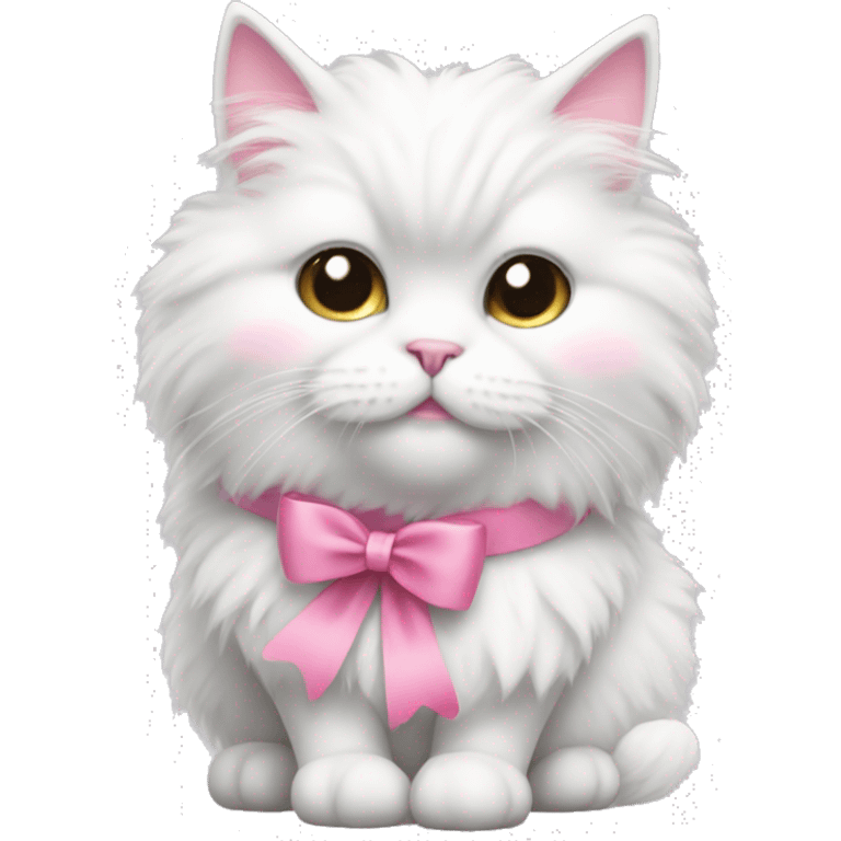 White fluffy cat with a pink bow around its neck emoji