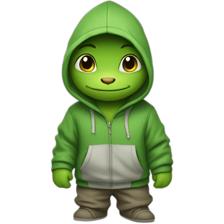 The little dragon is dressed in a hoodie emoji