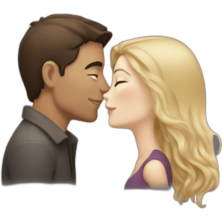 White Man with short dark hair kissing white woman with long brown hair emoji