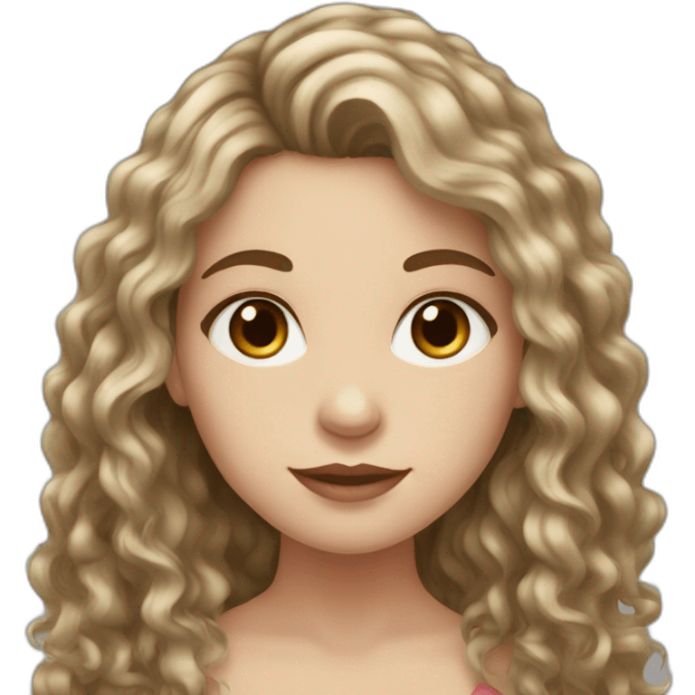 White girl with dark brown curly long hair emoji