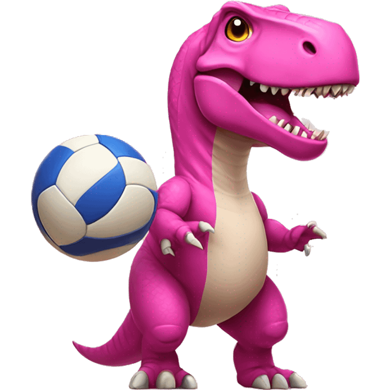 cute pink t rex playing volleyball emoji