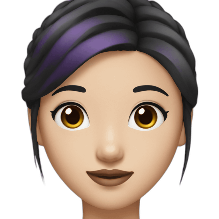 Asian girl with black bun hair, purple top and eyeliner makeup emoji