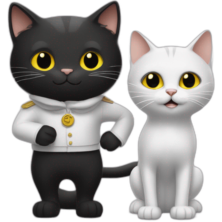 Un chat blanc et un chat noir se tenant la patte emoji