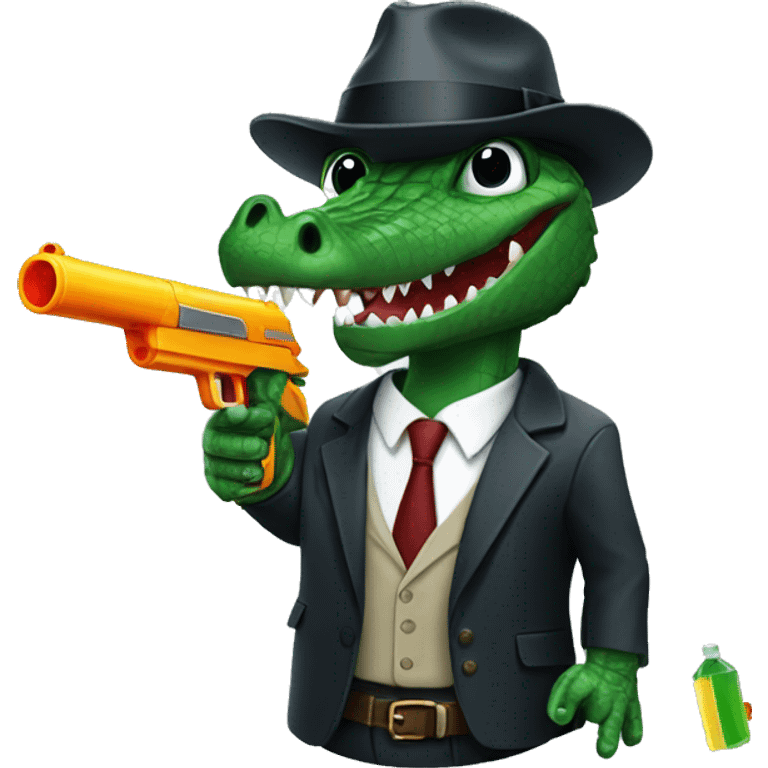 Mafia crocodile with water gun emoji