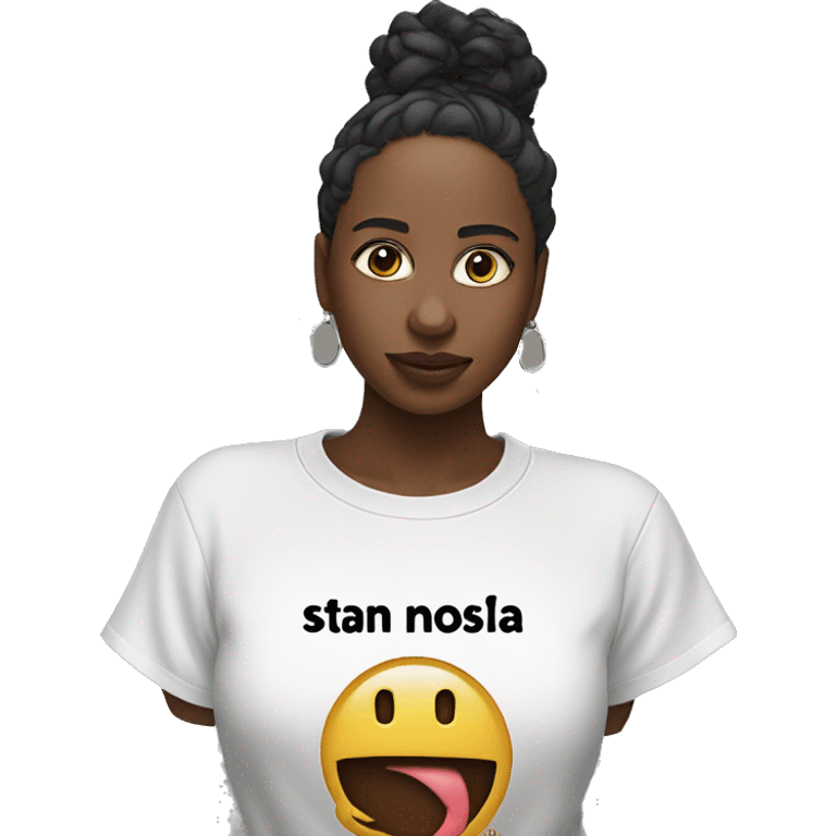 Woman with a shirt with the phrase "Stan Loona" writed on it emoji