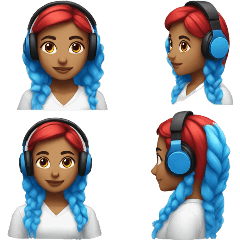 Latina with headphones blue and red split dye hair emoji