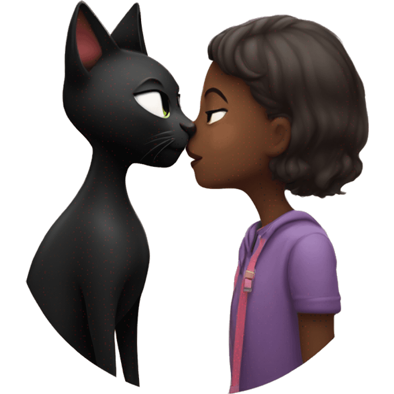 Black cat kisses a girl emoji