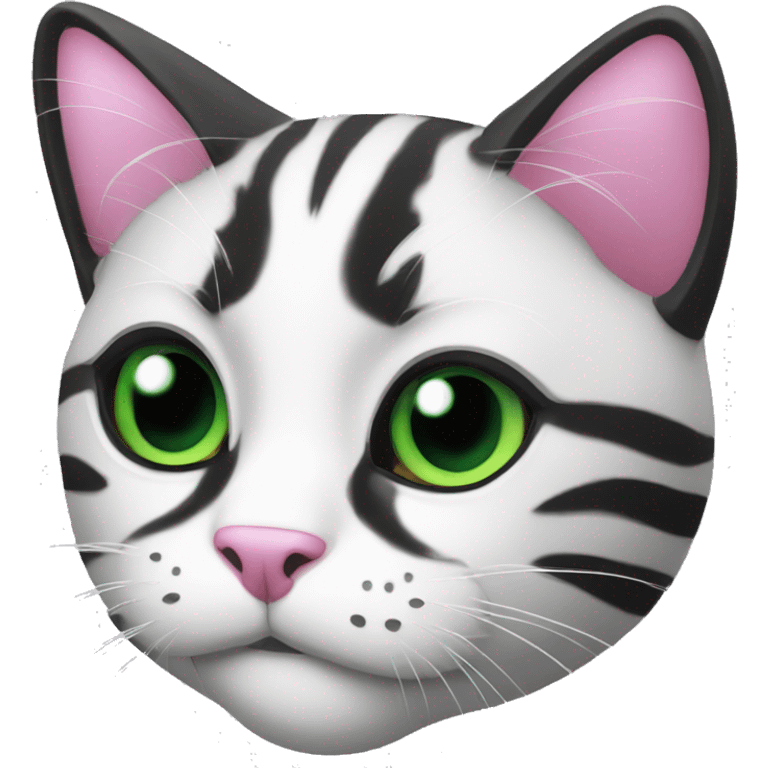 black and white with green eyes happy cat emoji with pink nose emoji