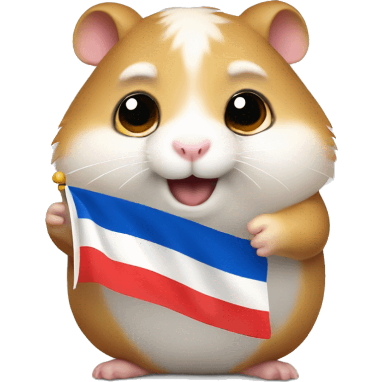 Fat hamster waiving small Russian flag in its hand emoji