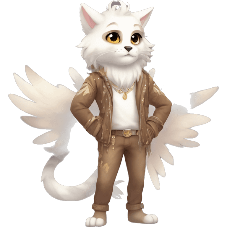 Furry, sparkle, iridescent, colorful, pastel, edgy, cool, fantasy beautiful, brown, beige, white, divine, godly, angelic, animal, anthro, full body, fursona, feline emoji