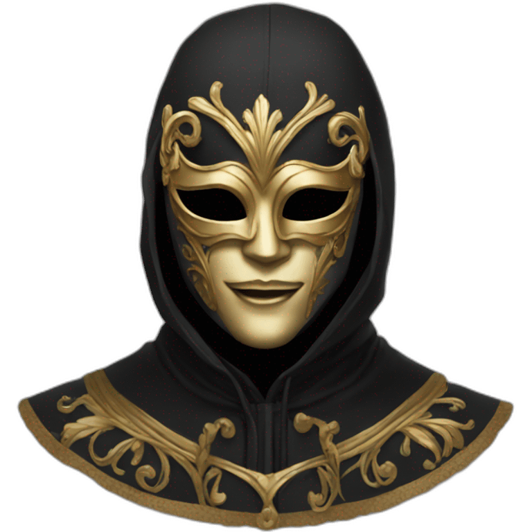 person wearing venetian mask with a black hood emoji