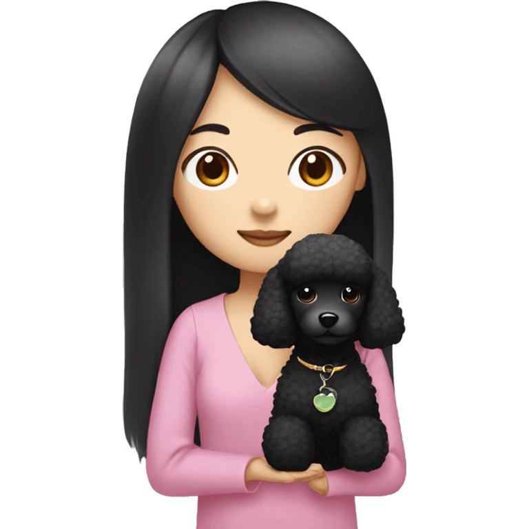 One Korean girl with black long straight hair with one black poodle emoji