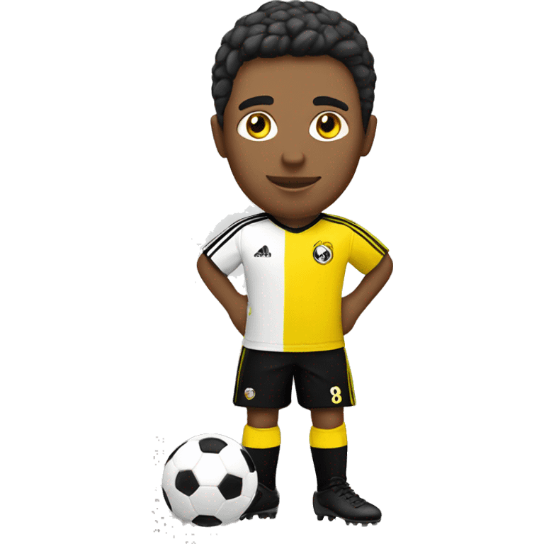 white soccer player with strips yellow and black jersey and with soccer ball emoji