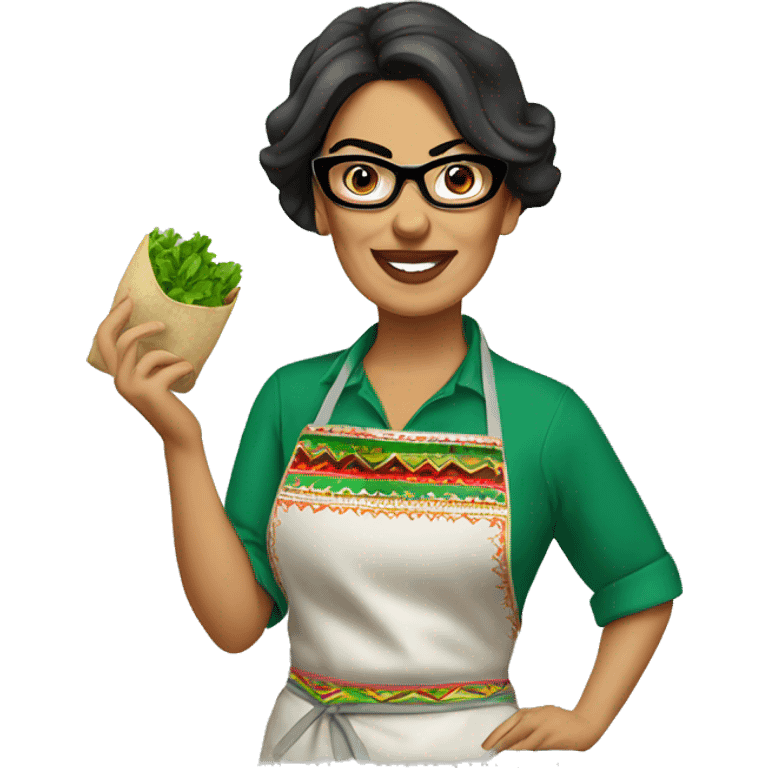 mexican lady green apron  with glasses cooking tacos emoji