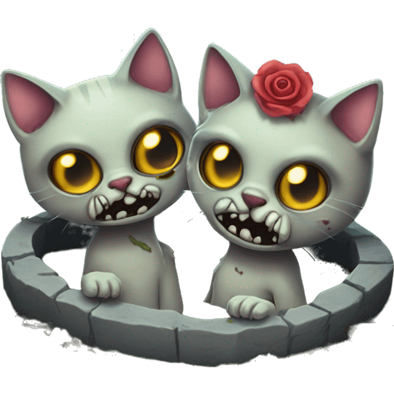 two undead zombie cats in love coming out of graves emoji