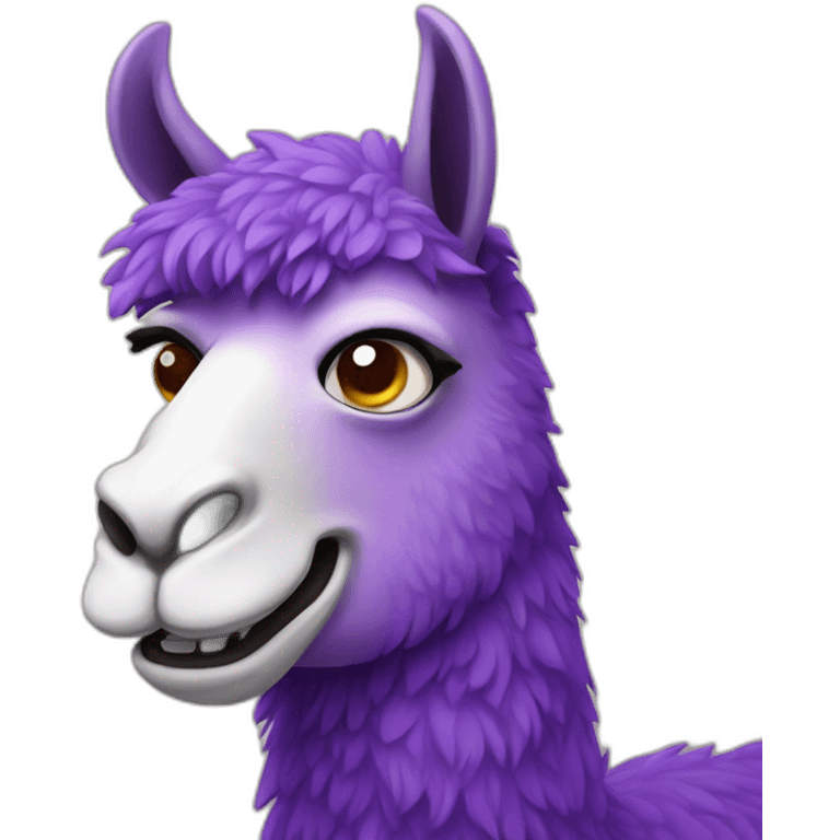 A purple llama with squinting eyes and protruding teeth emoji