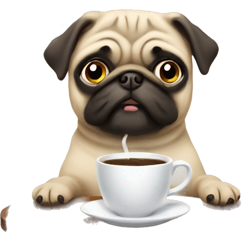 Pug drinking coffe emoji