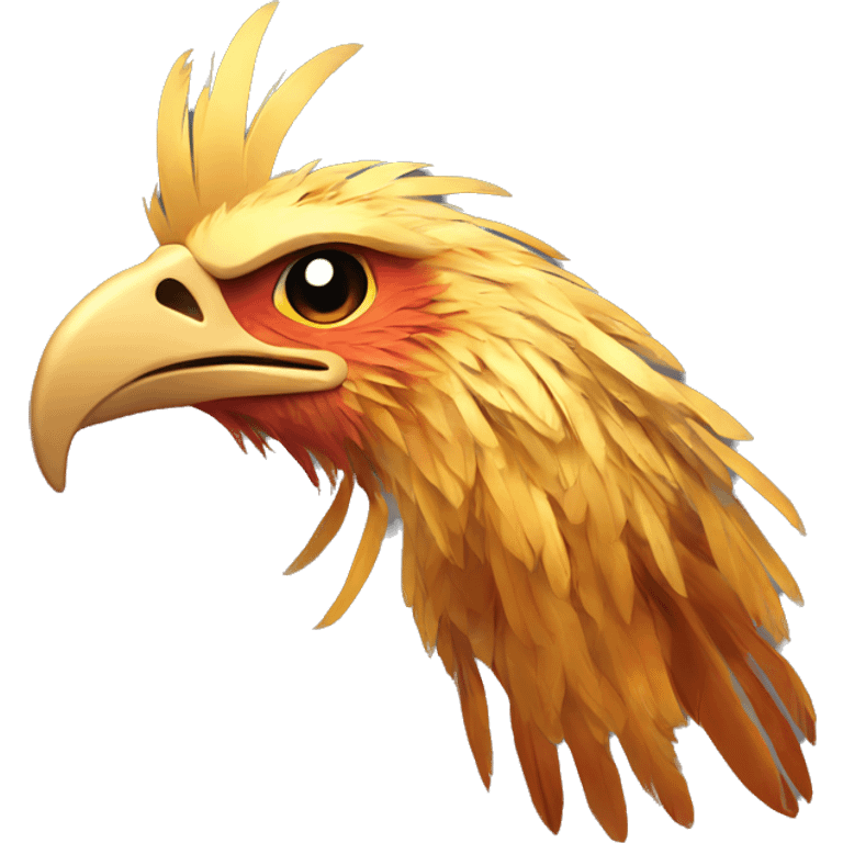 Phoenix head with golden feathers and a short beak emoji