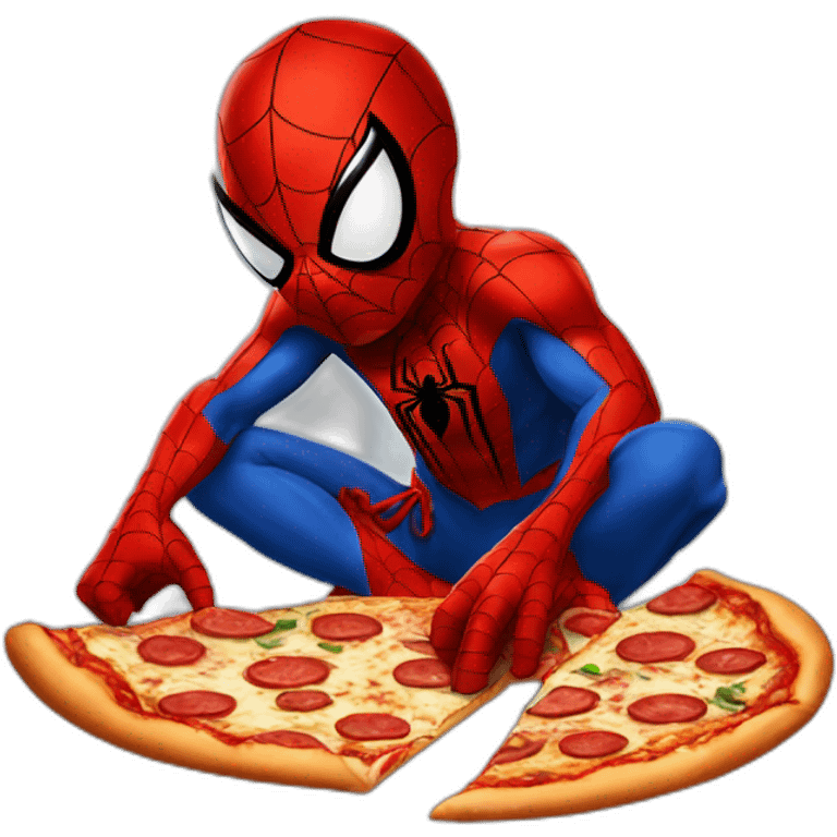 Spiderman eating pizza upside down emoji