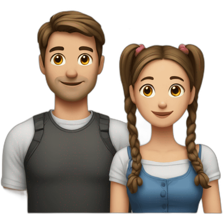 Man loves woman with pigtails, heart between them emoji