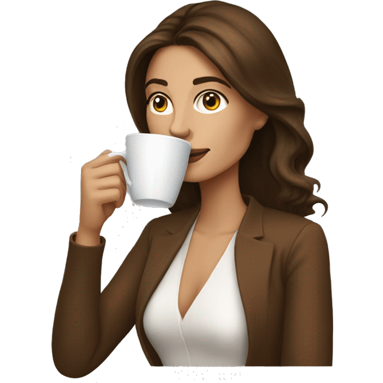 Side view realistic posh brown haired woman drinks coffee emoji