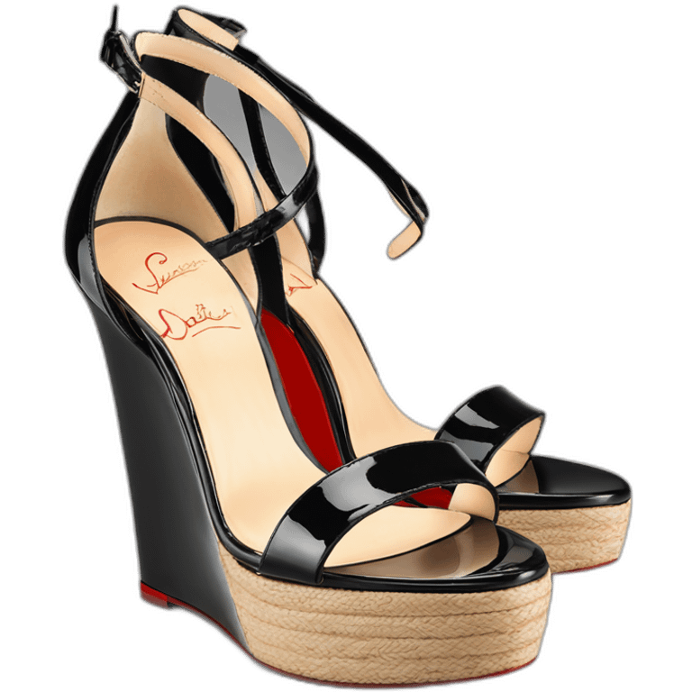 Platform wedges black louboutin sandal patent emoji