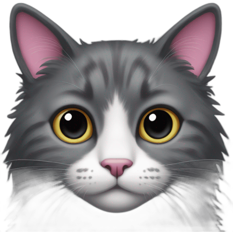 Fluffy dark grey cat with white spot around the nose and with pink nose with black spot on nose  emoji